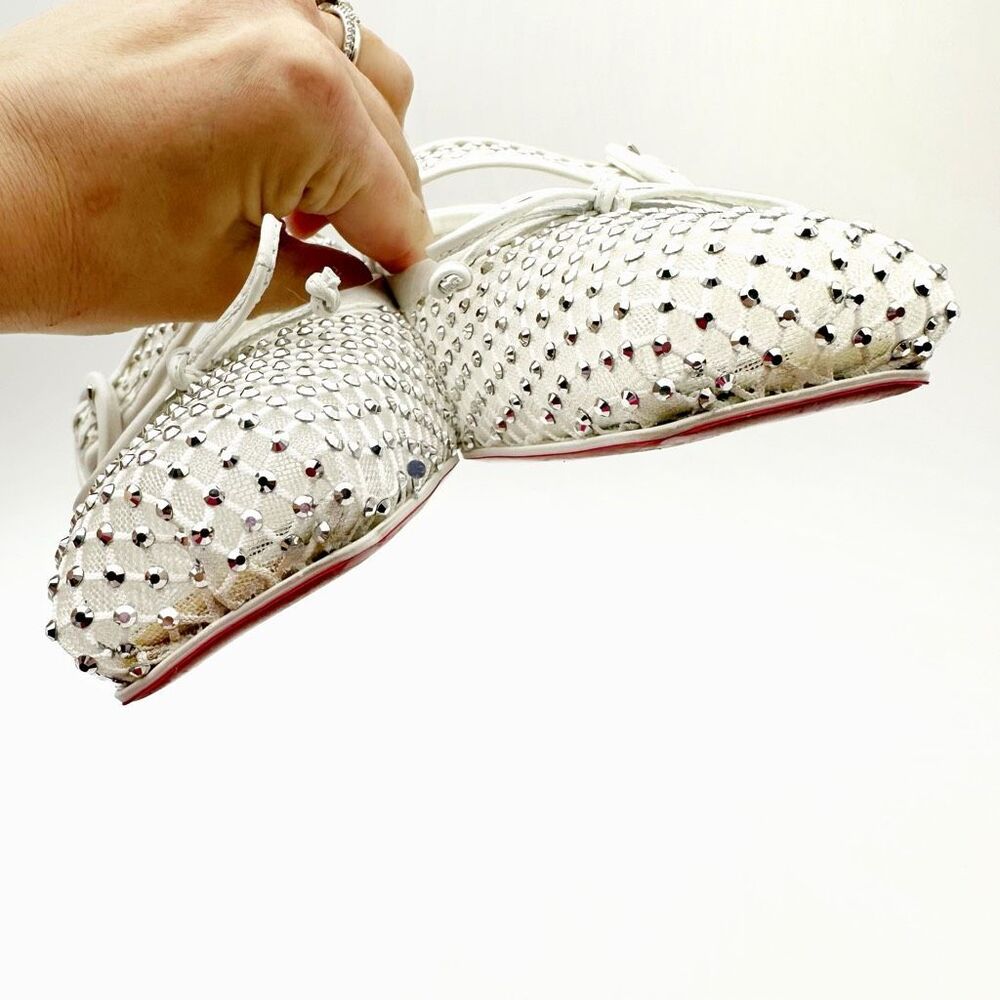 CHRISTIAN LOUBOUTIN Mamastrapitina Crystal Embellished Ballet Flat Size 39 Mesh - Picture 8 of 15